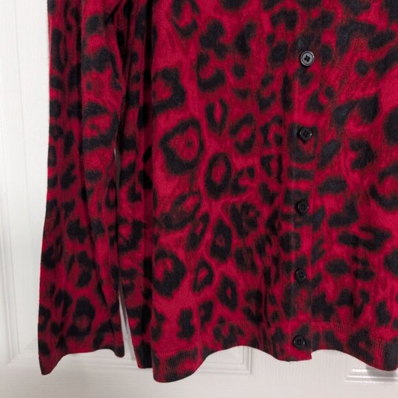 Talbots Merino Wool Animal Print Cardigan Womens Size 2X Red Button Front - Picture 3 of 11